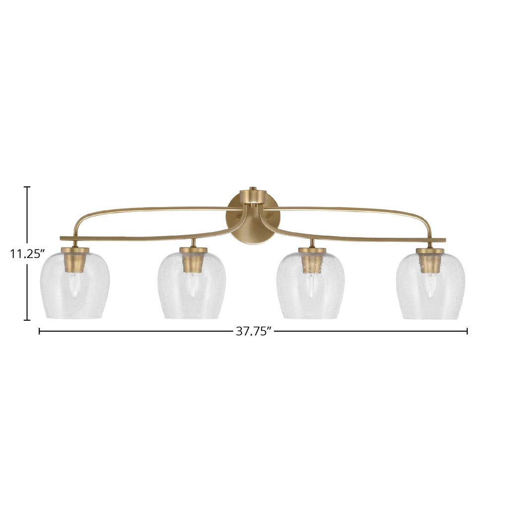 Cavella Four Light Bath Bar in New Age Brass with 6" Clear Bubble Shade