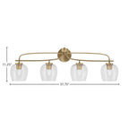 Cavella Four Light Bath Bar in New Age Brass with 6" Clear Bubble Shade
