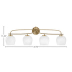Cavella Four Light Bath Bar in New Age Brass with 6" White Marble Shade