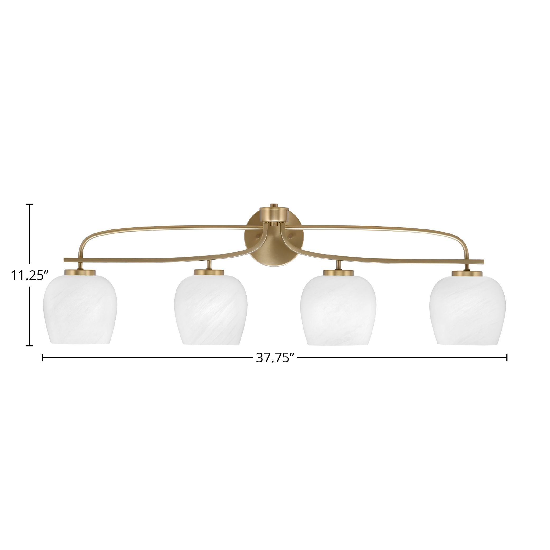 Cavella Four Light Bath Bar in New Age Brass with 6" White Marble Shade