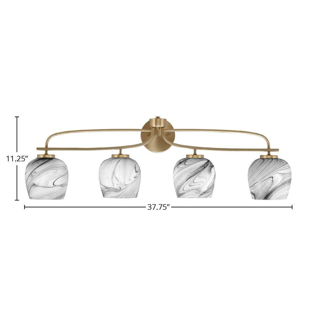 Cavella Four Light Bath Bar in New Age Brass with 6" Onyx Swirl Shade