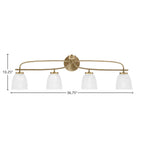 Cavella Four Light Bath Bar in New Age Brass with 5" Clear Ribbed Shade