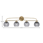 Cavella Four Light Bath Bar in New Age Brass with 6" Smoke Ribbed Shade
