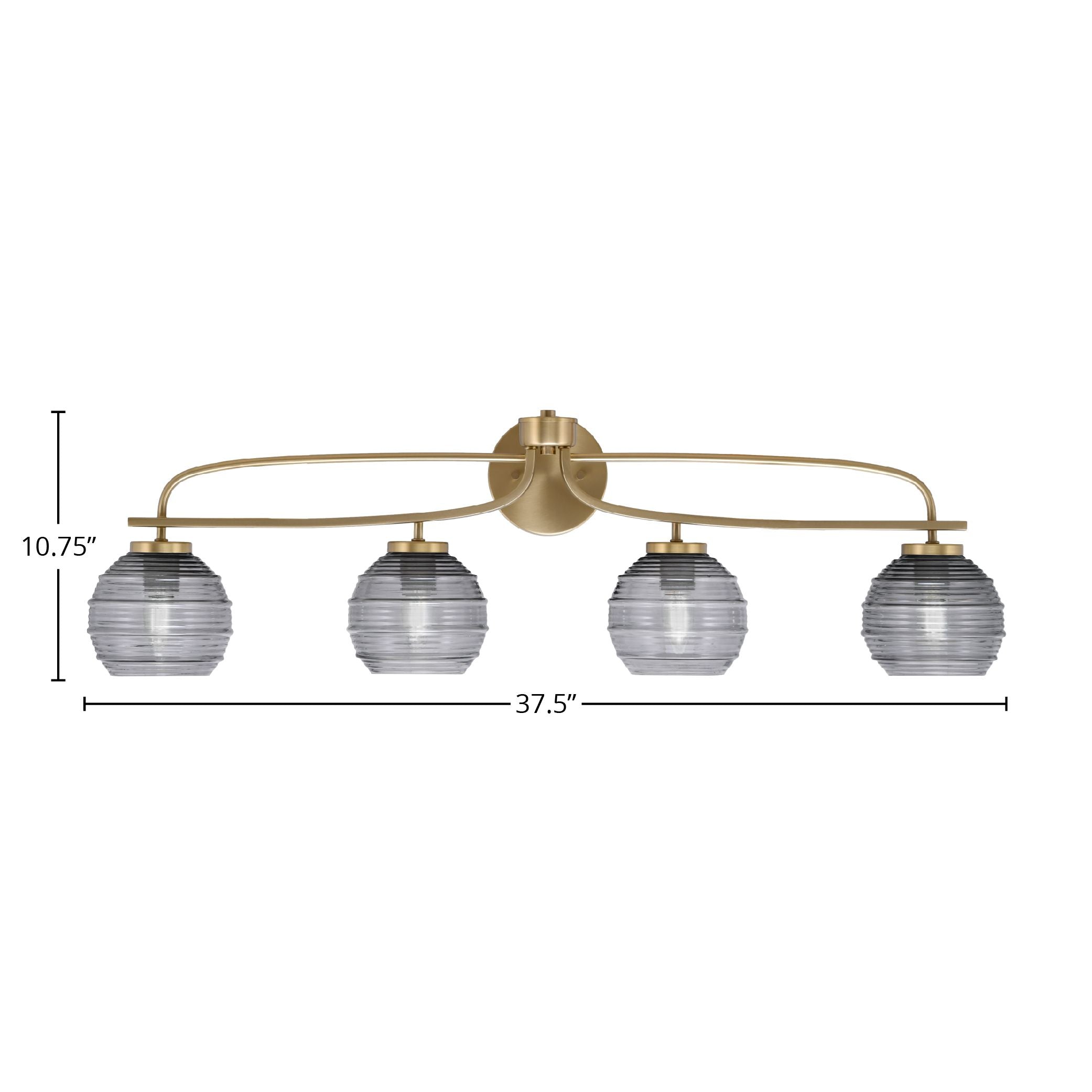 Cavella Four Light Bath Bar in New Age Brass with 6" Smoke Ribbed Shade