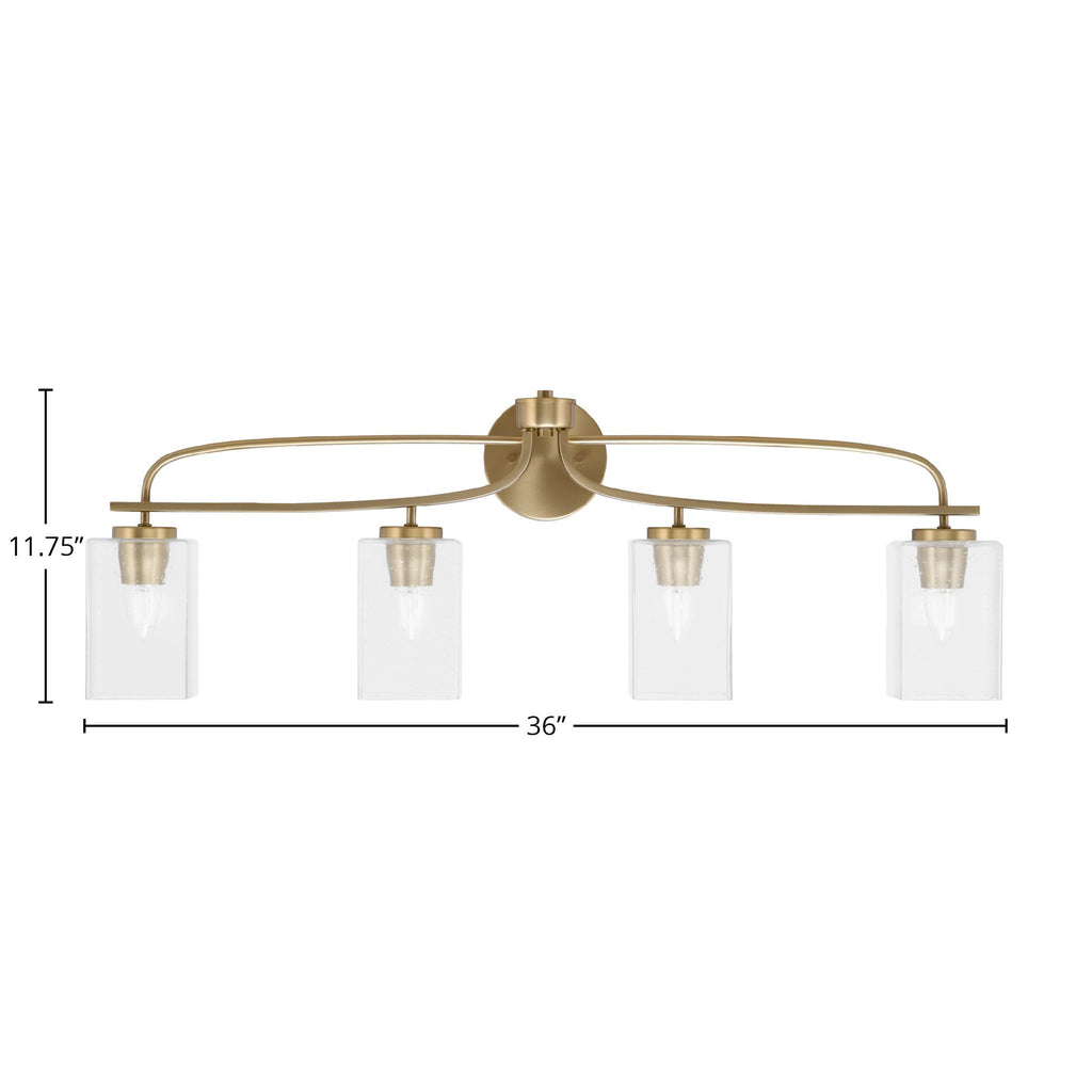 Cavella Four Light Bath Bar in New Age Brass with 4" Clear Bubble Shade