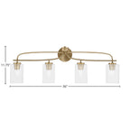 Cavella Four Light Bath Bar in New Age Brass with 4" Clear Bubble Shade