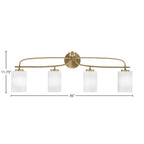 Cavella Four Light Bath Bar in New Age Brass with 4" White Muslin Shade