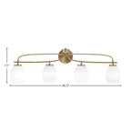 Cavella Four Light Bath Bar in New Age Brass with 5" White Linen Shade