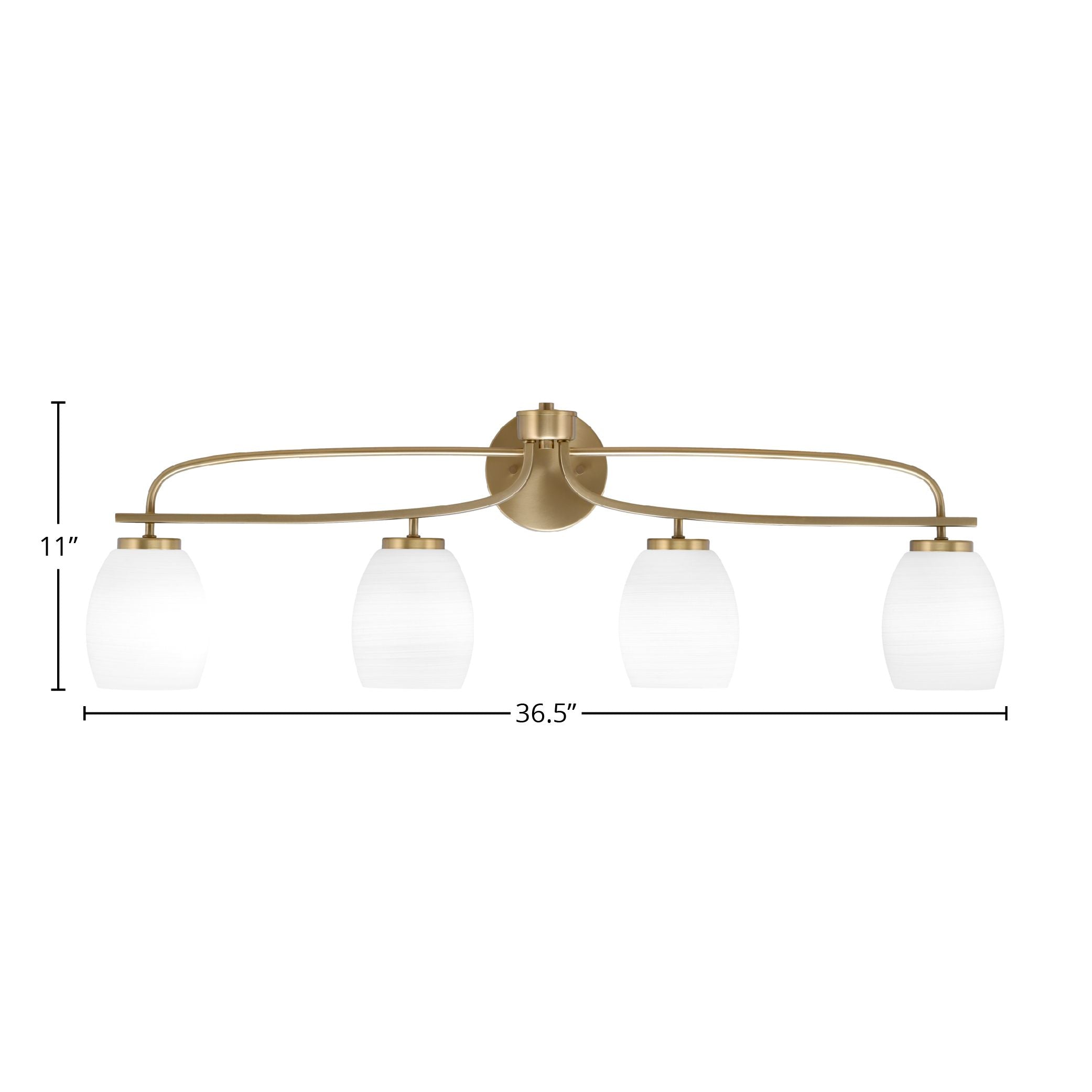 Cavella Four Light Bath Bar in New Age Brass with 5" White Linen Shade