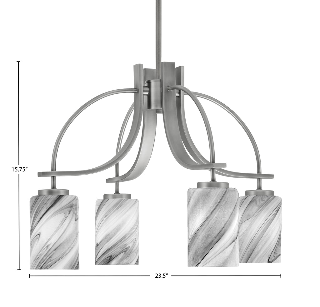 Cavella Four Light Chandelier in Graphite with 4" Onyx Swirl Shade