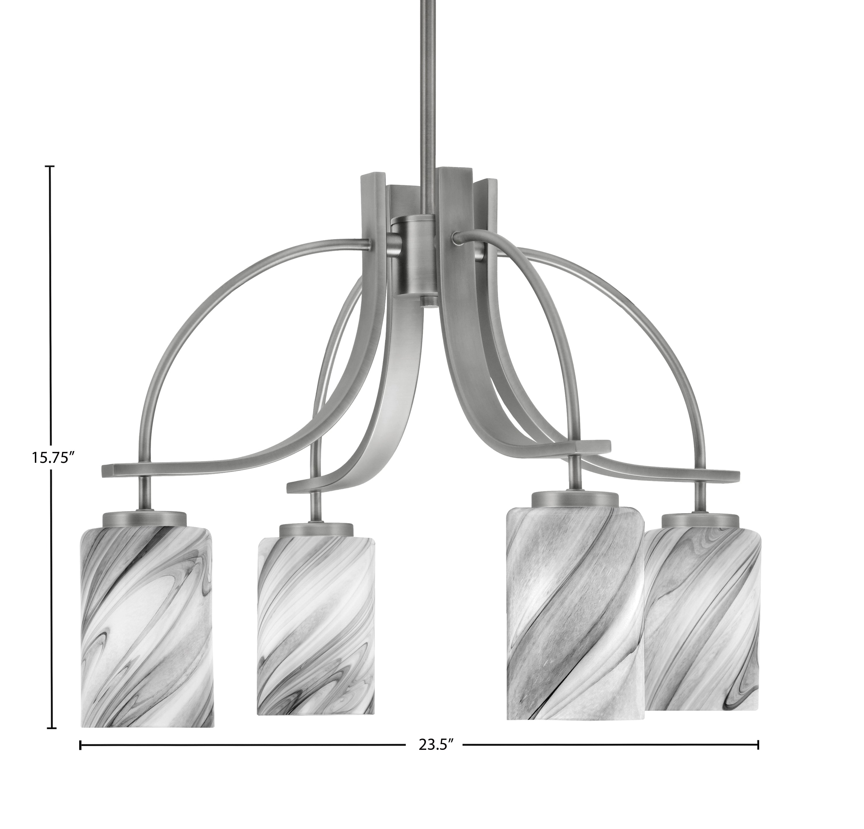 Cavella Four Light Chandelier in Graphite with 4" Onyx Swirl Shade