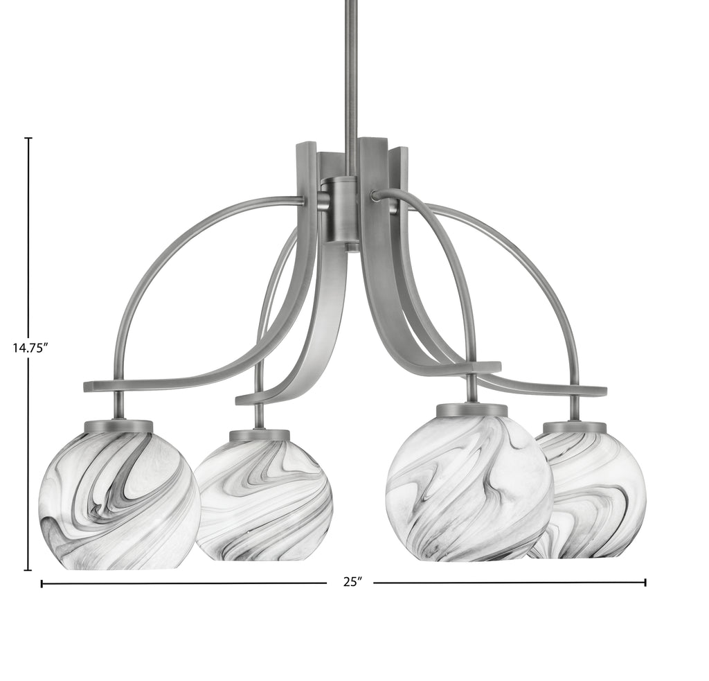 Cavella Four Light Chandelier in Graphite with 5.75" Onyx Swirl Shade