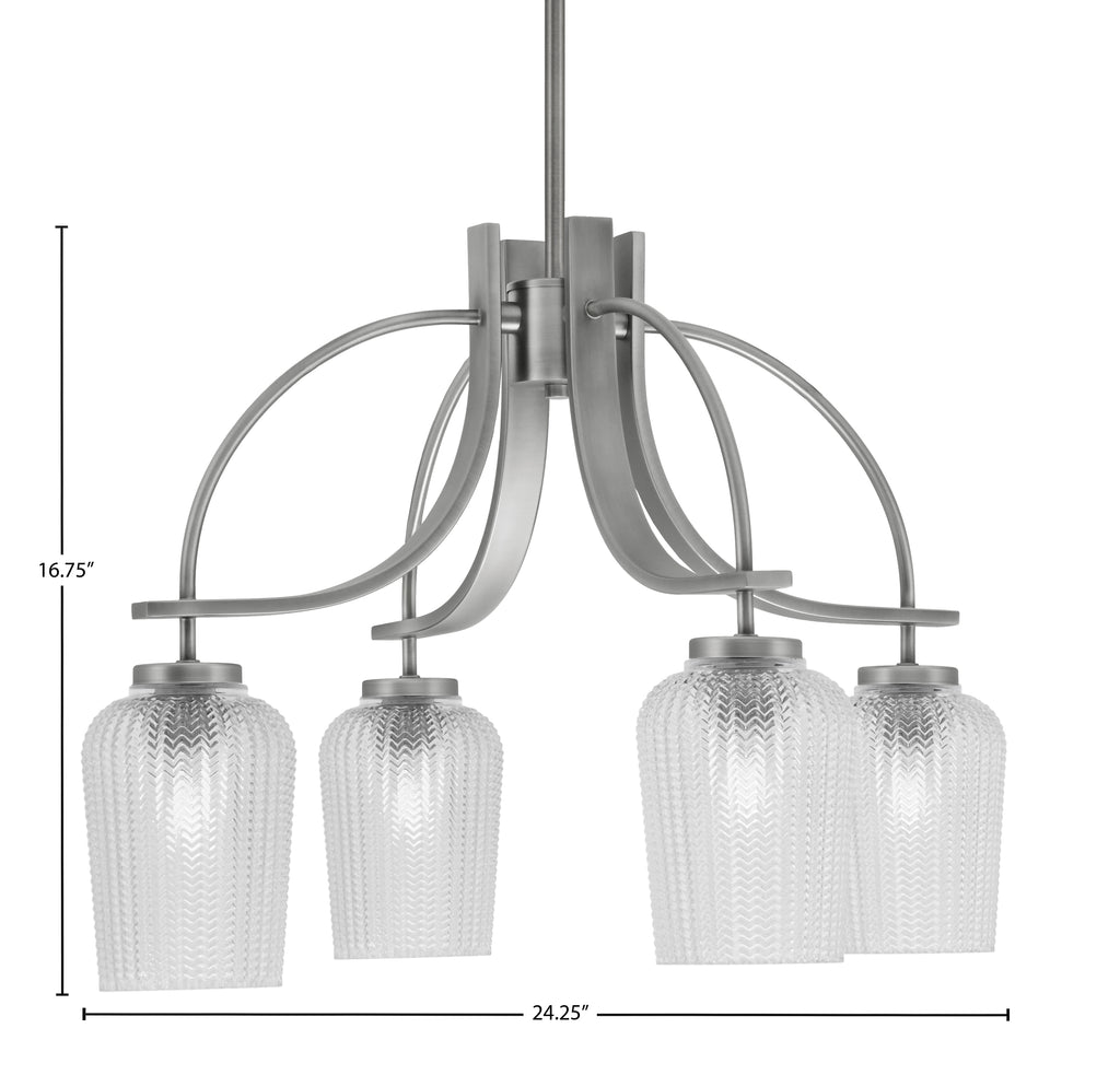 Cavella Four Light Chandelier in Graphite with 5" Clear Textured Shade