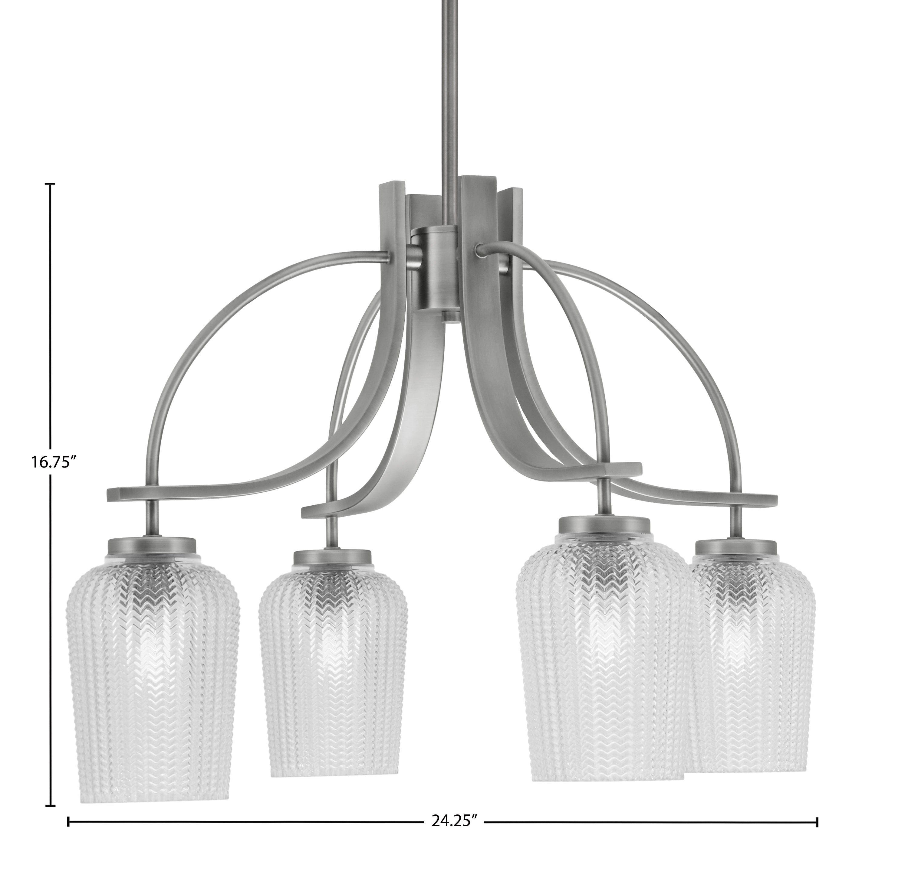 Cavella Four Light Chandelier in Graphite with 5" Clear Textured Shade