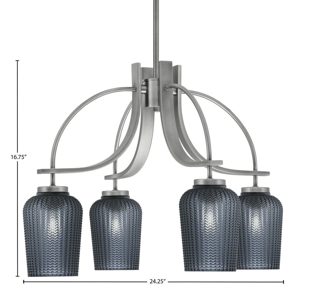 Cavella Four Light Chandelier in Graphite with 5" Smoke Textured Shade