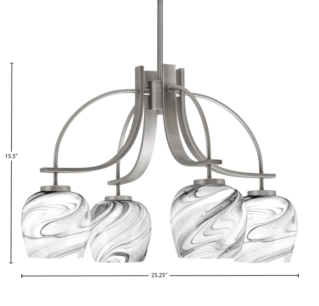 Cavella Four Light Chandelier in Graphite with 6" Onyx Swirl Shade