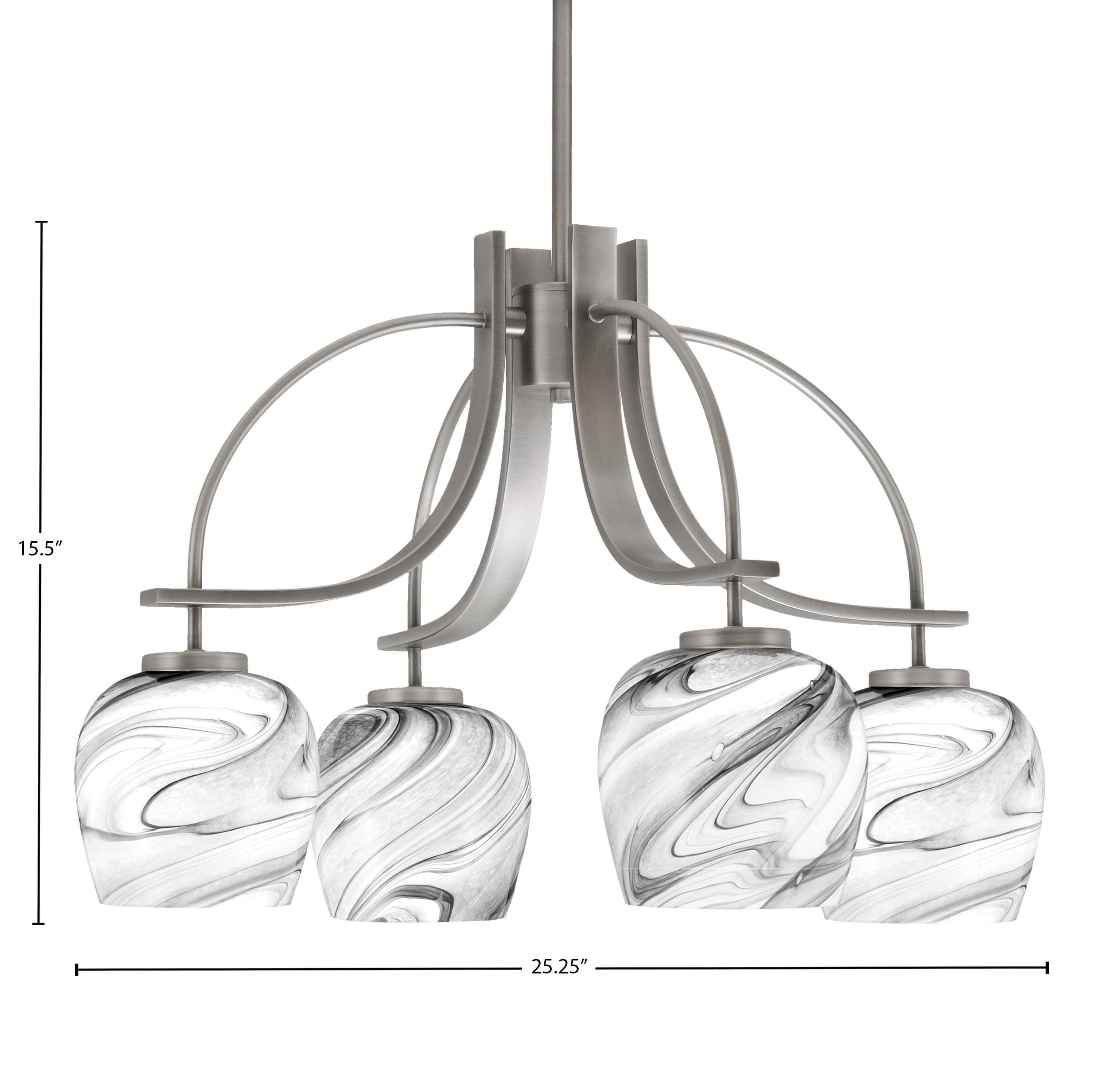 Cavella Four Light Chandelier in Graphite with 6" Onyx Swirl Shade
