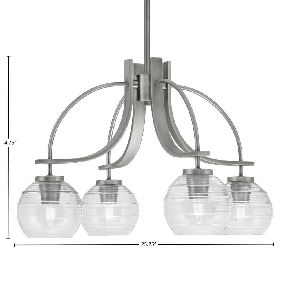 Cavella Four Light Chandelier in Graphite with 6" Clear Ribbed Shade