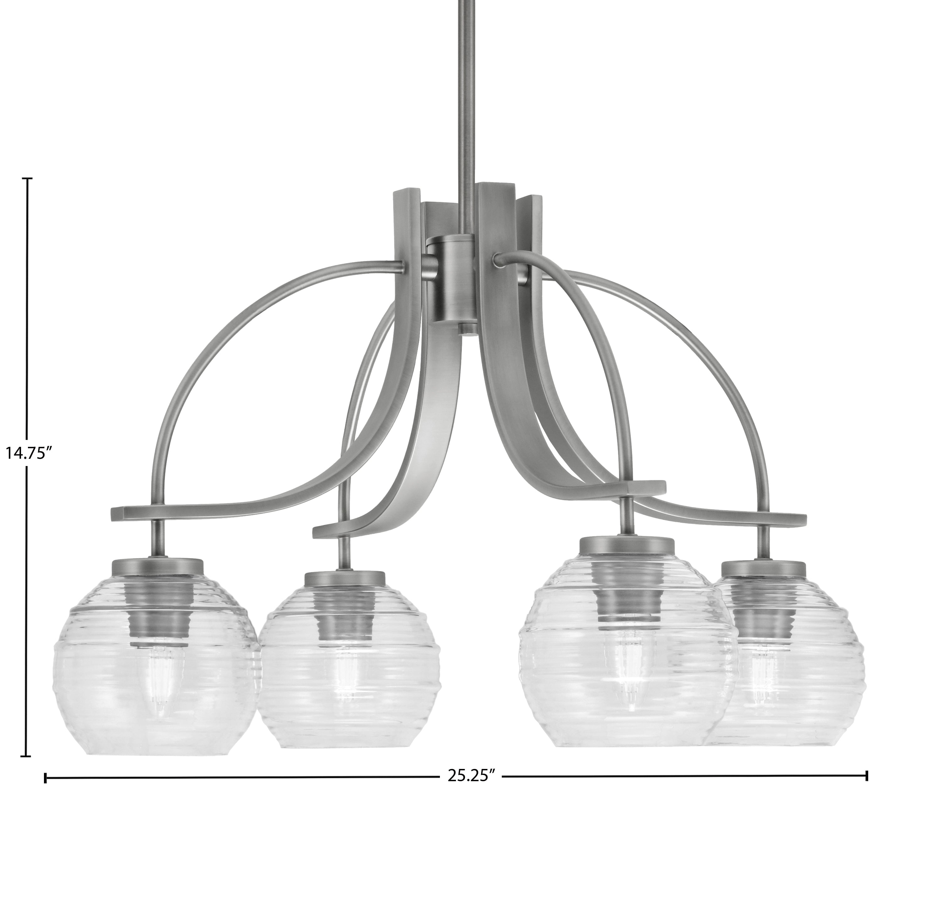 Cavella Four Light Chandelier in Graphite with 6" Clear Ribbed Shade