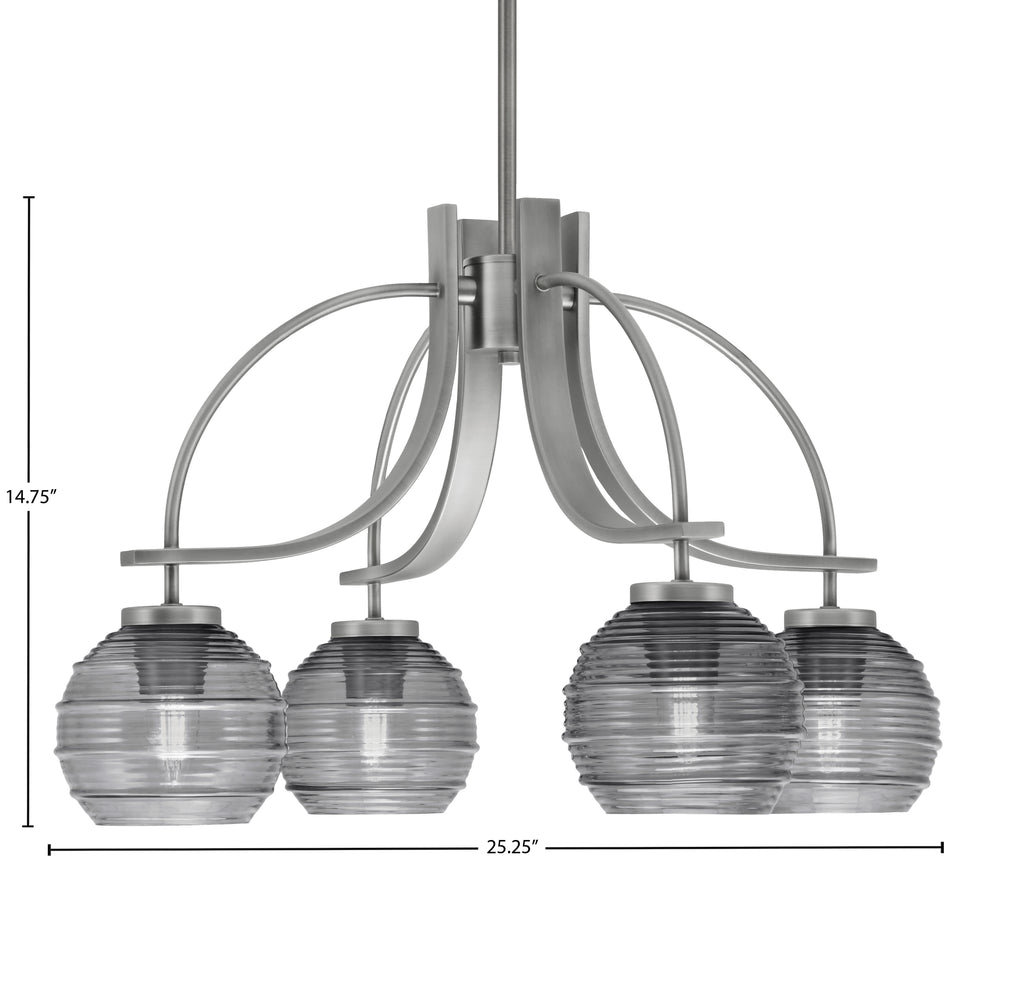 Cavella Four Light Chandelier in Graphite with 6" Smoke Ribbed Shade