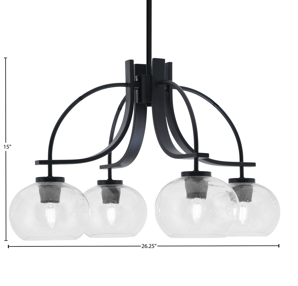 Cavella Four Light Chandelier in Matte Black with 7" Clear Bubble Shade