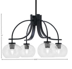 Cavella Four Light Chandelier in Matte Black with 7" Clear Bubble Shade
