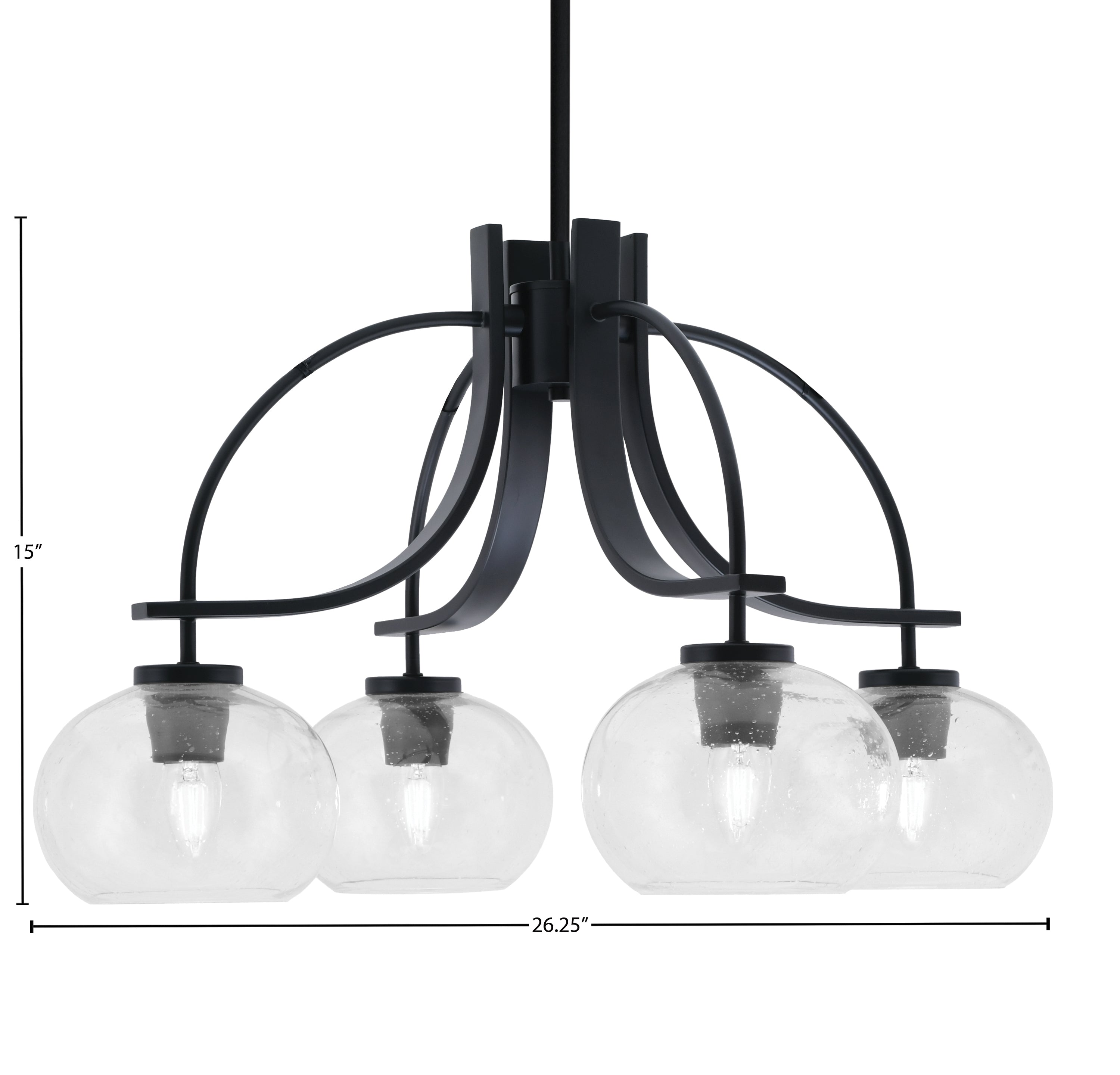Cavella Four Light Chandelier in Matte Black with 7" Clear Bubble Shade