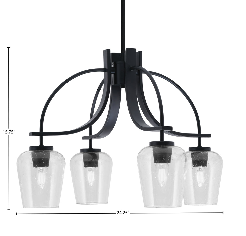Cavella Four Light Chandelier in Matte Black with 5" Clear Bubble Shade