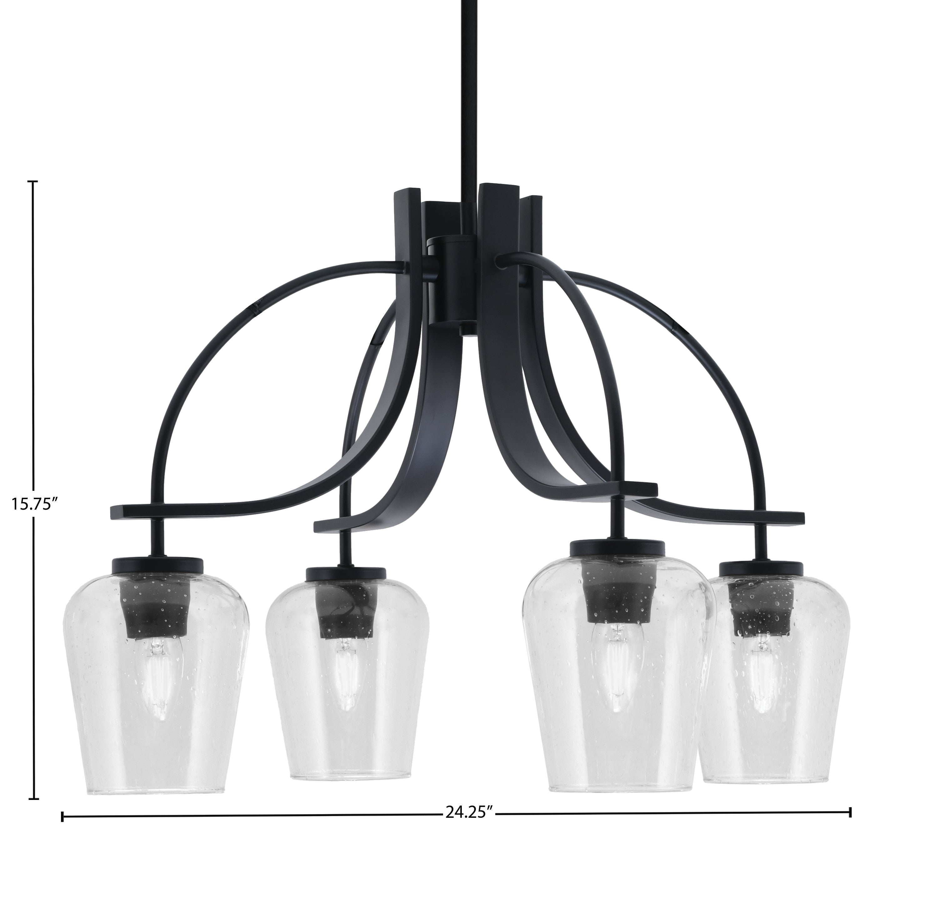 Cavella Four Light Chandelier in Matte Black with 5" Clear Bubble Shade