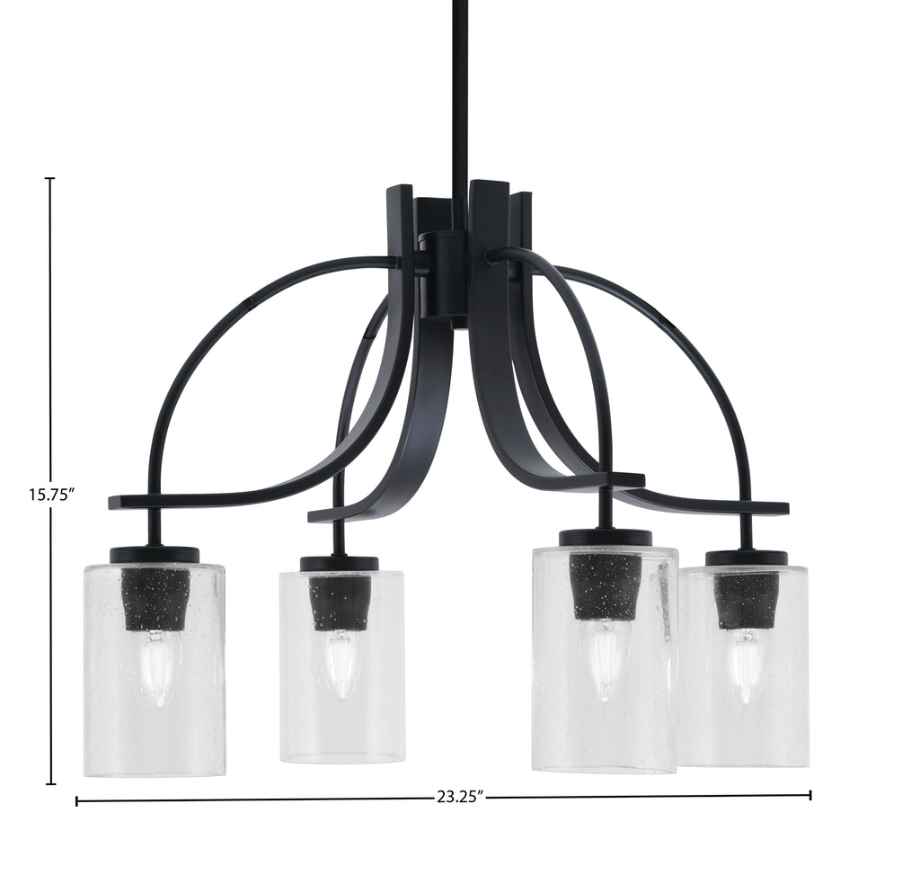 Cavella Four Light Chandelier in Matte Black with 4" Clear Bubble Shade