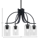 Cavella Four Light Chandelier in Matte Black with 4" Clear Bubble Shade