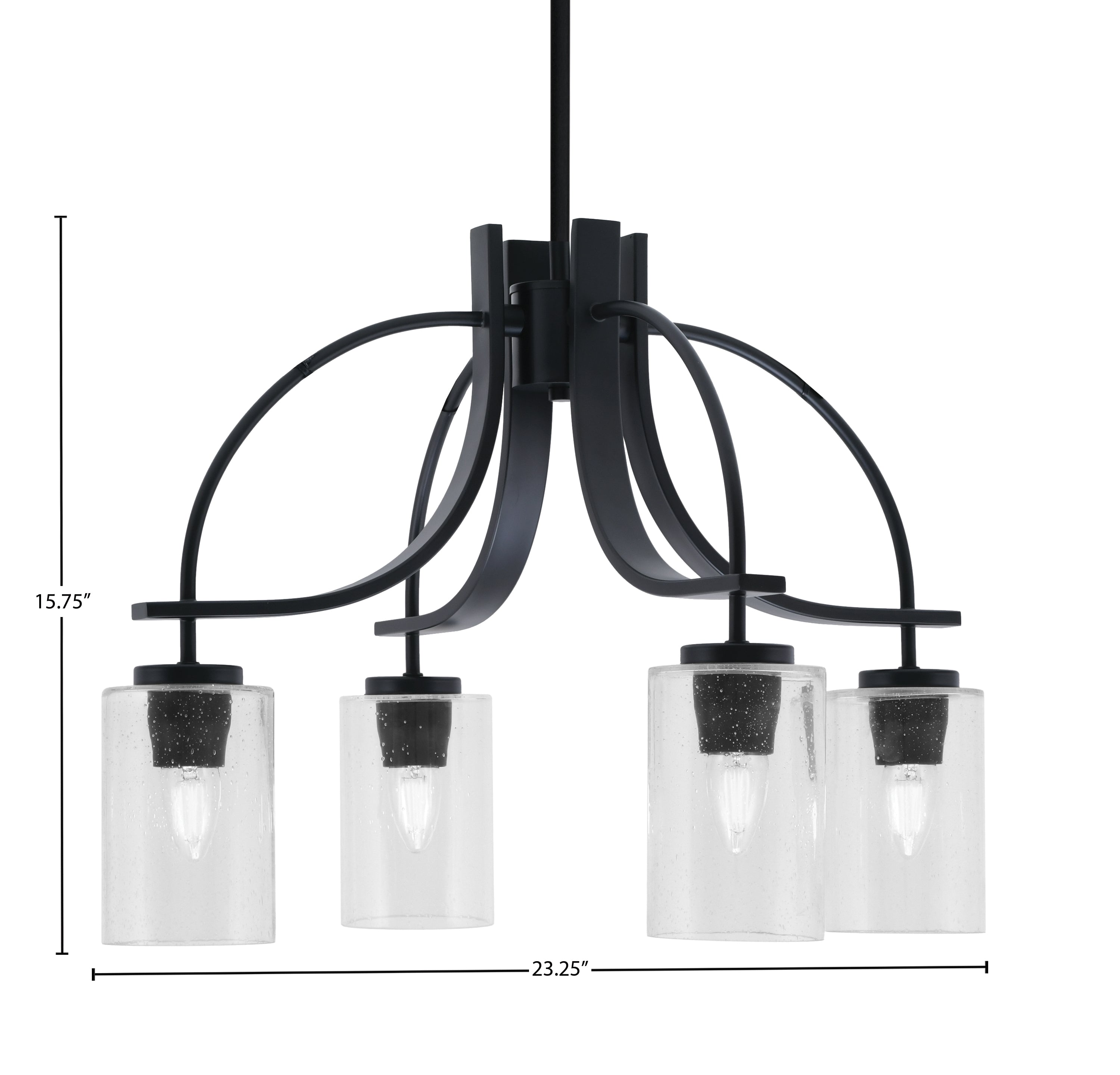 Cavella Four Light Chandelier in Matte Black with 4" Clear Bubble Shade