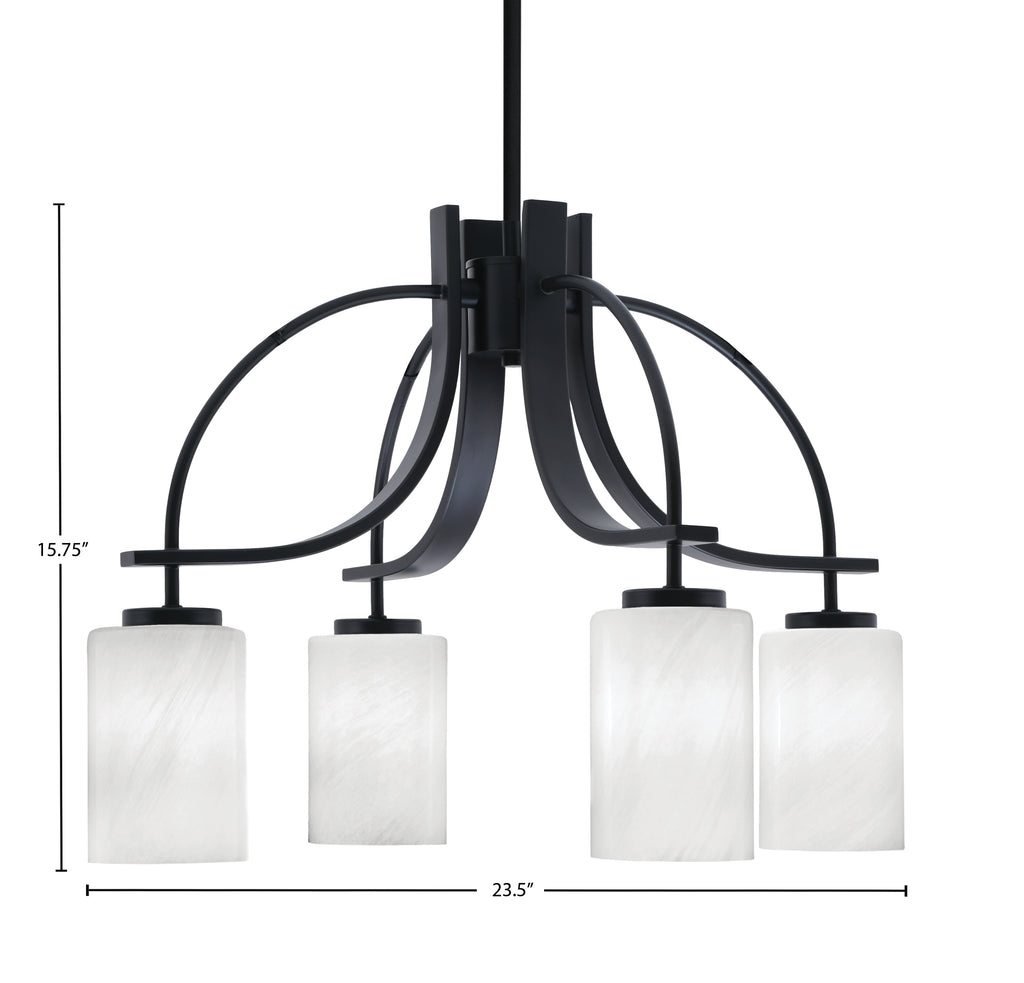 Cavella Four Light Chandelier in Matte Black with 4" White Marble Shade
