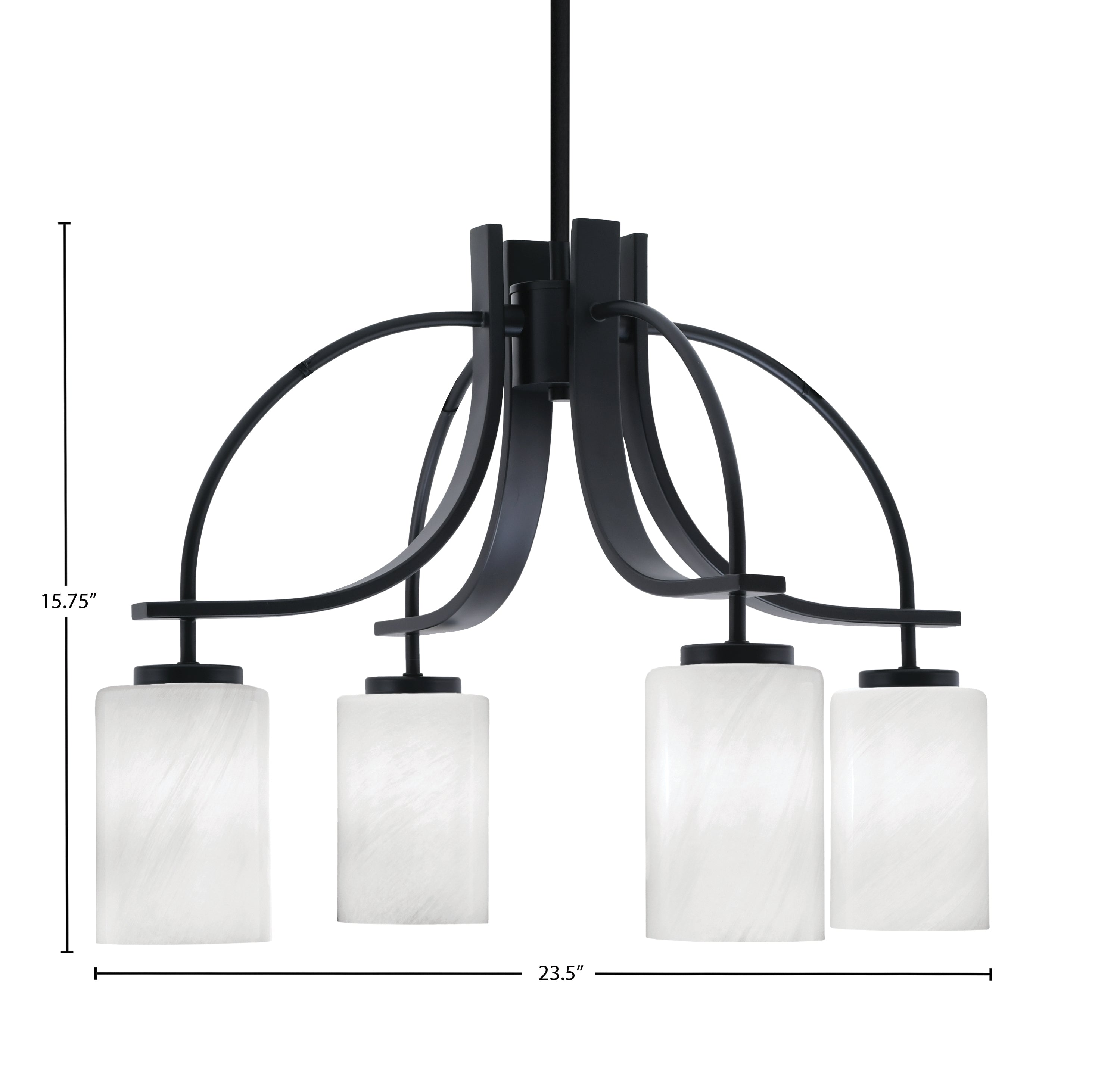 Cavella Four Light Chandelier in Matte Black with 4" White Marble Shade