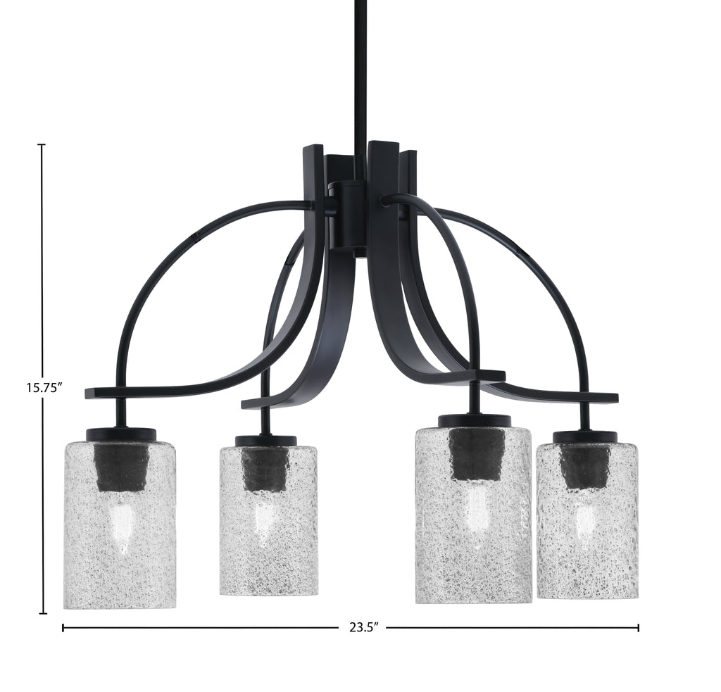 Cavella Four Light Chandelier in Matte Black with 4" Smoke Bubble Shade