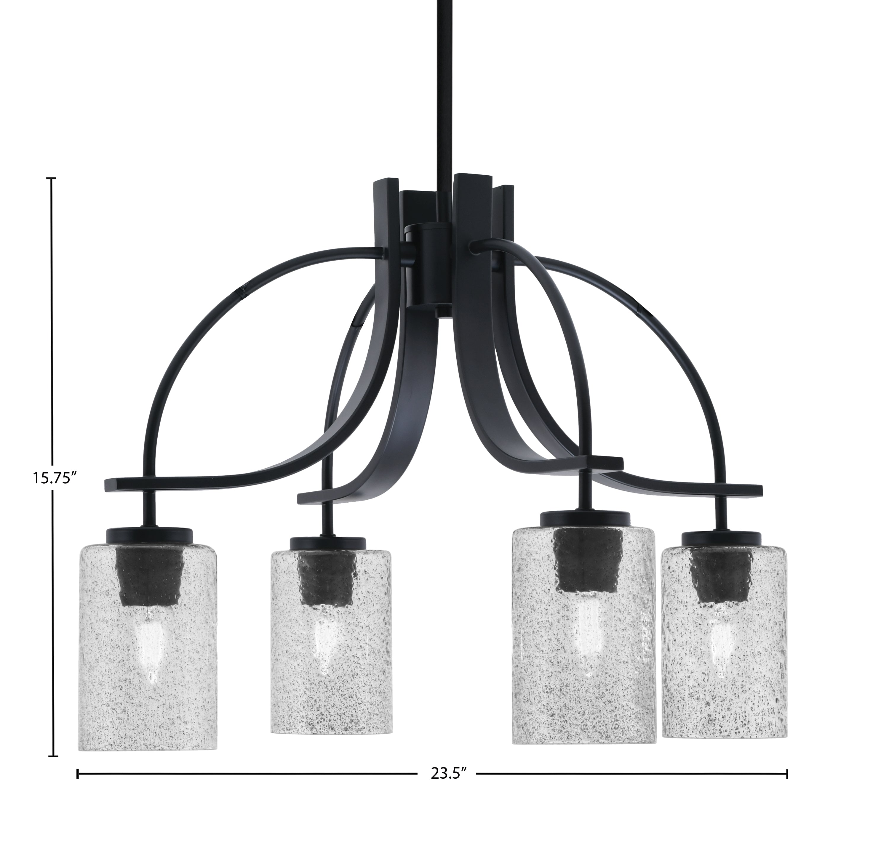 Cavella Four Light Chandelier in Matte Black with 4" Smoke Bubble Shade