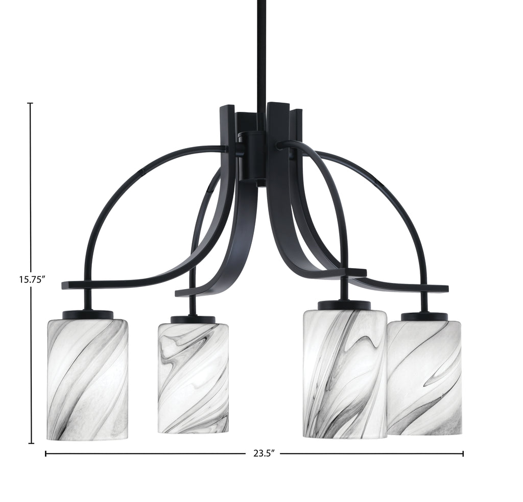 Cavella Four Light Chandelier in Matte Black with 4" Onyx Swirl Shade