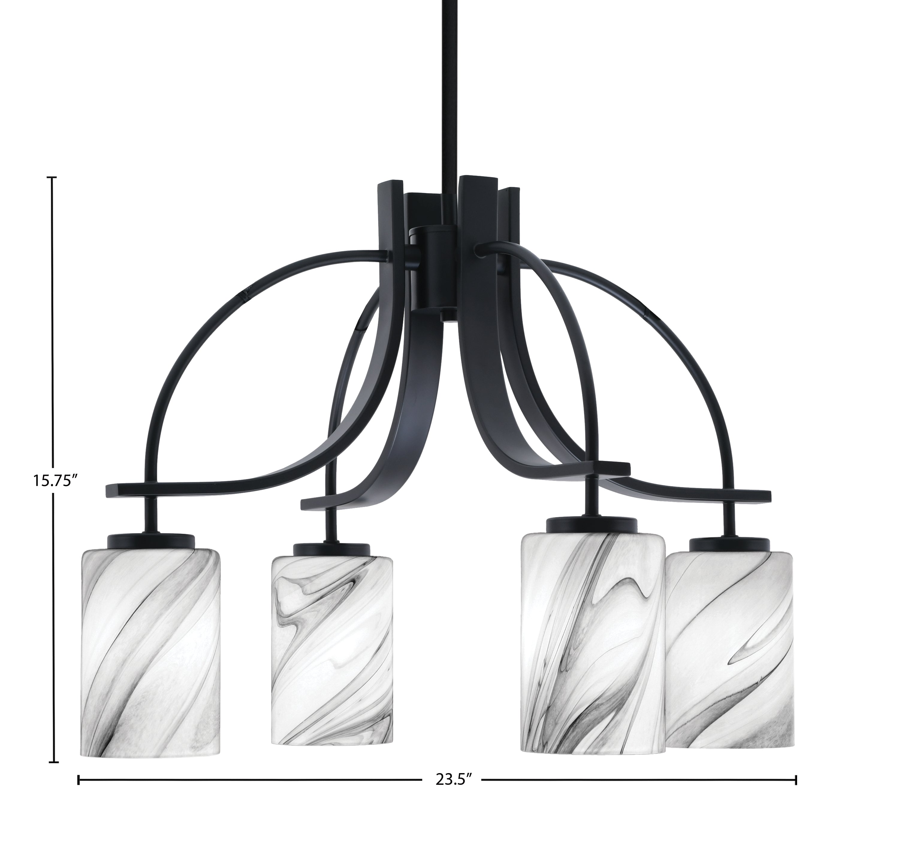 Cavella Four Light Chandelier in Matte Black with 4" Onyx Swirl Shade