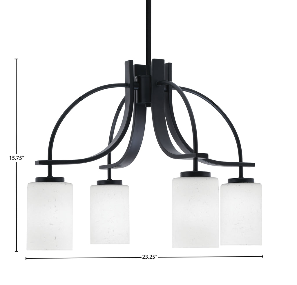 Cavella Four Light Chandelier in Matte Black with 4" White Muslin Shade