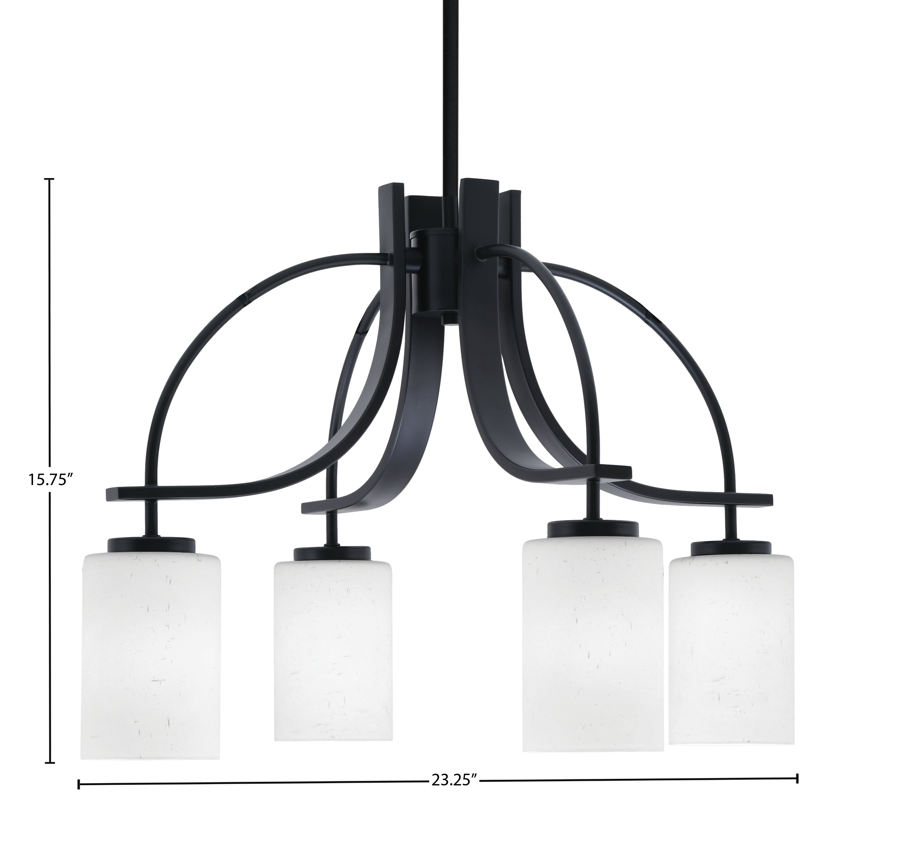 Cavella Four Light Chandelier in Matte Black with 4" White Muslin Shade