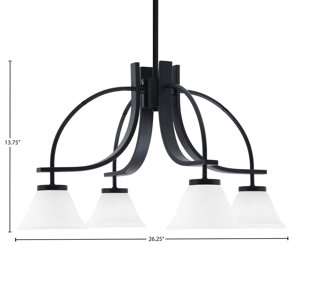 Cavella Four Light Chandelier in Matte Black with 7" White Muslin Shade
