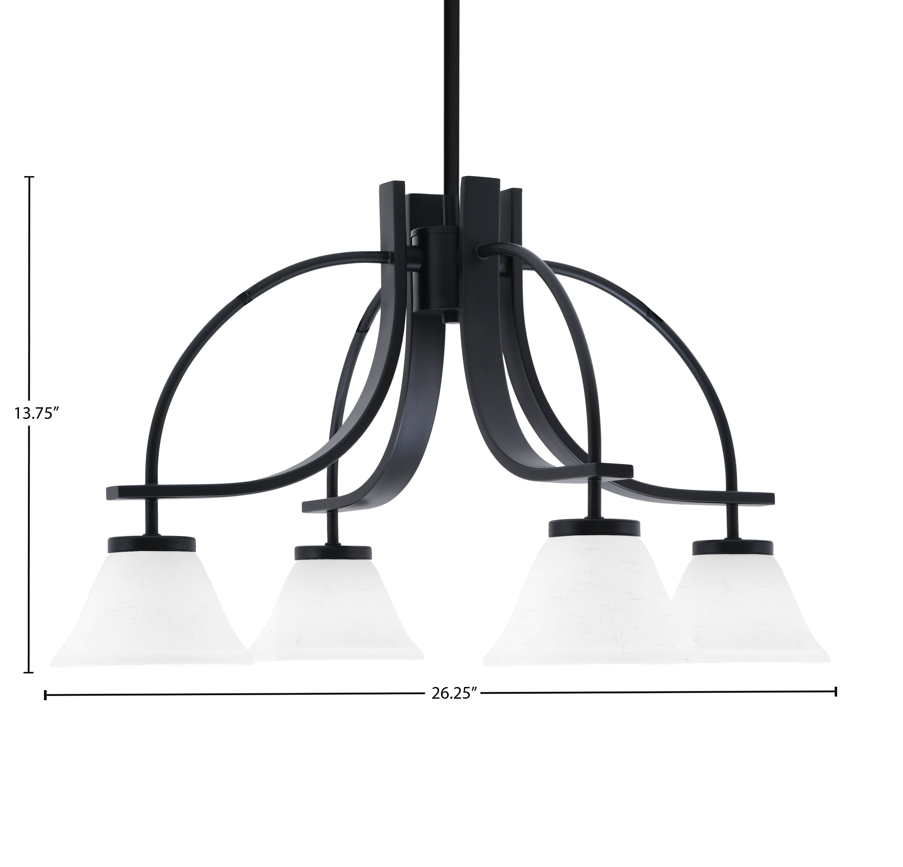 Cavella Four Light Chandelier in Matte Black with 7" White Muslin Shade