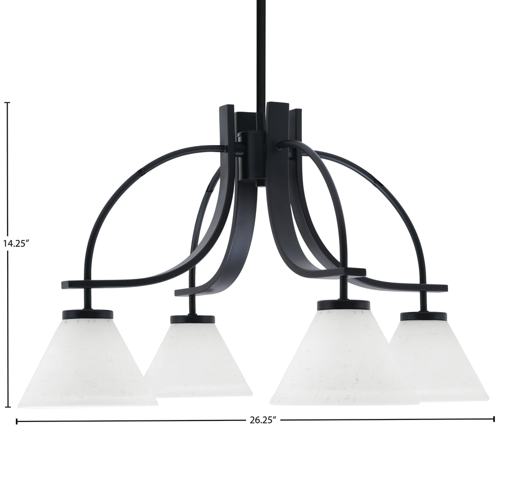 Cavella Four Light Chandelier in Matte Black with 7" White Muslin Shade