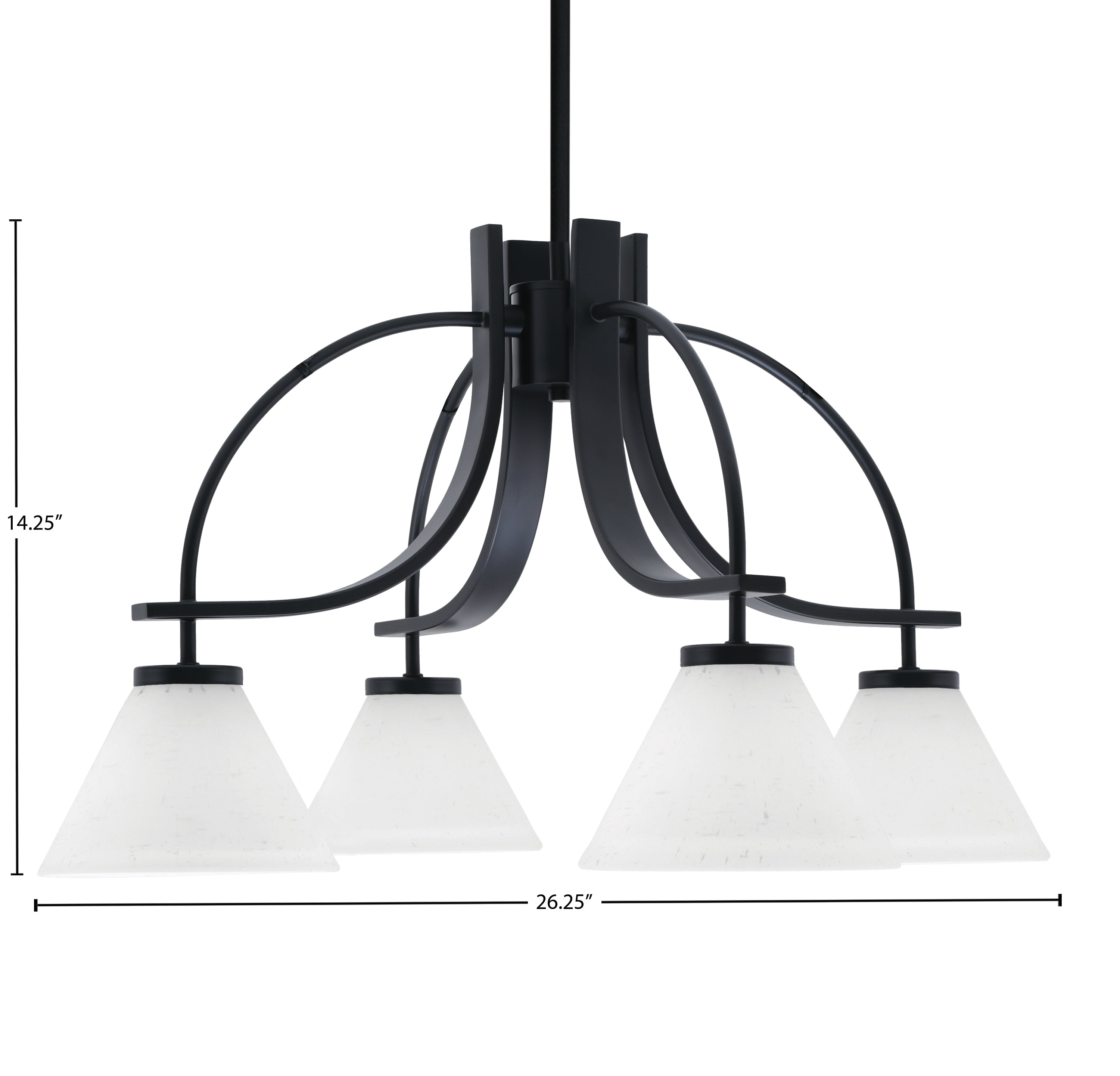 Cavella Four Light Chandelier in Matte Black with 7" White Muslin Shade