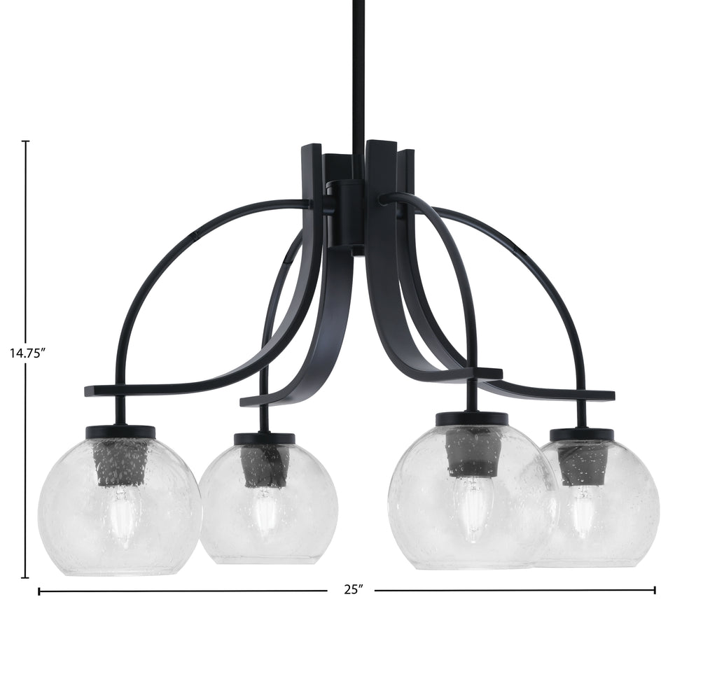 Cavella Four Light Chandelier in Matte Black with 5.75" Clear Bubble Shade