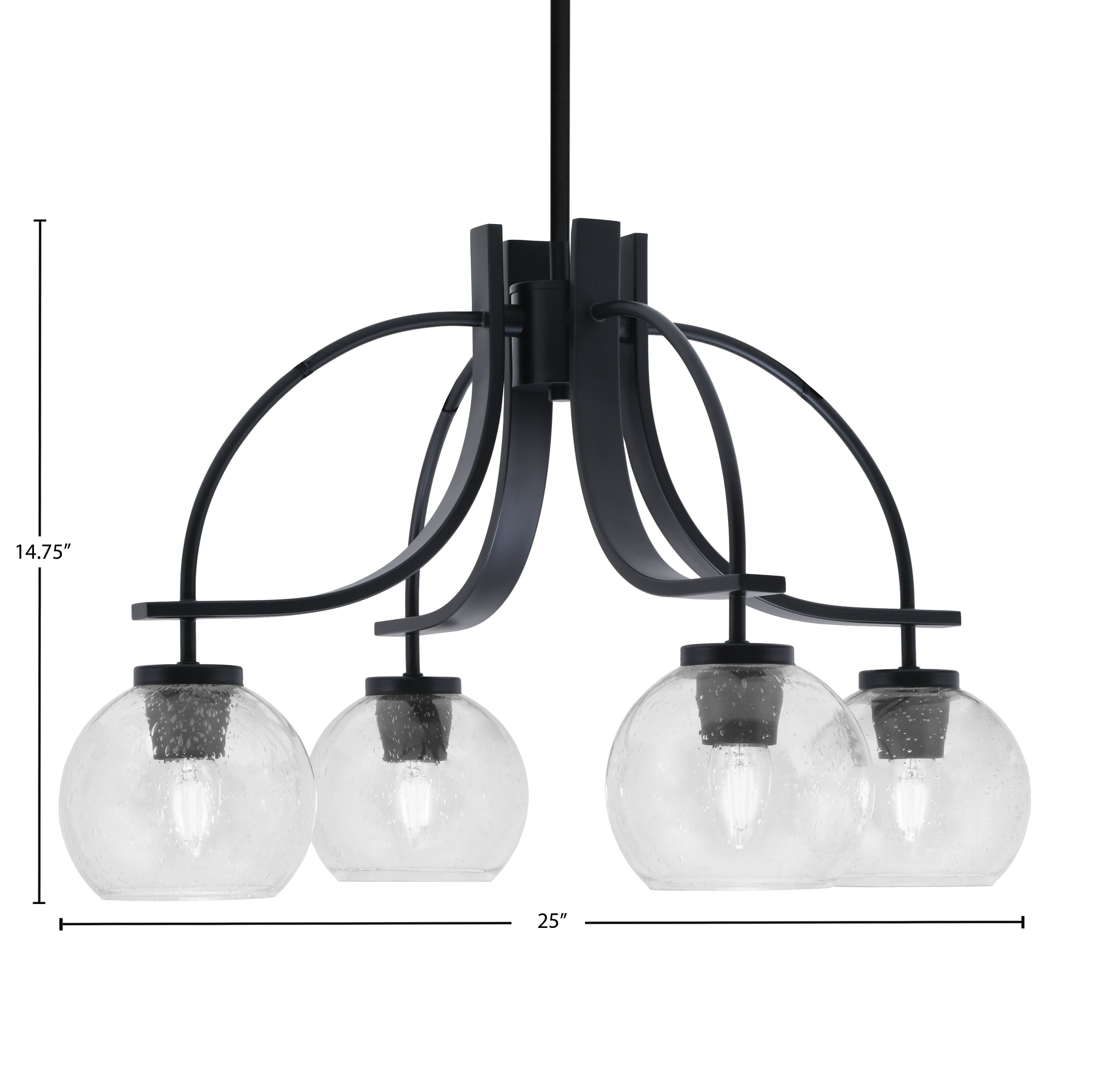 Cavella Four Light Chandelier in Matte Black with 5.75" Clear Bubble Shade