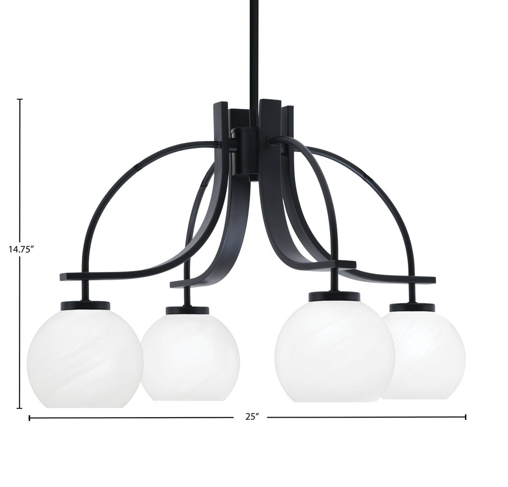 Cavella Four Light Chandelier in Matte Black with 5.75" White Marble Shade