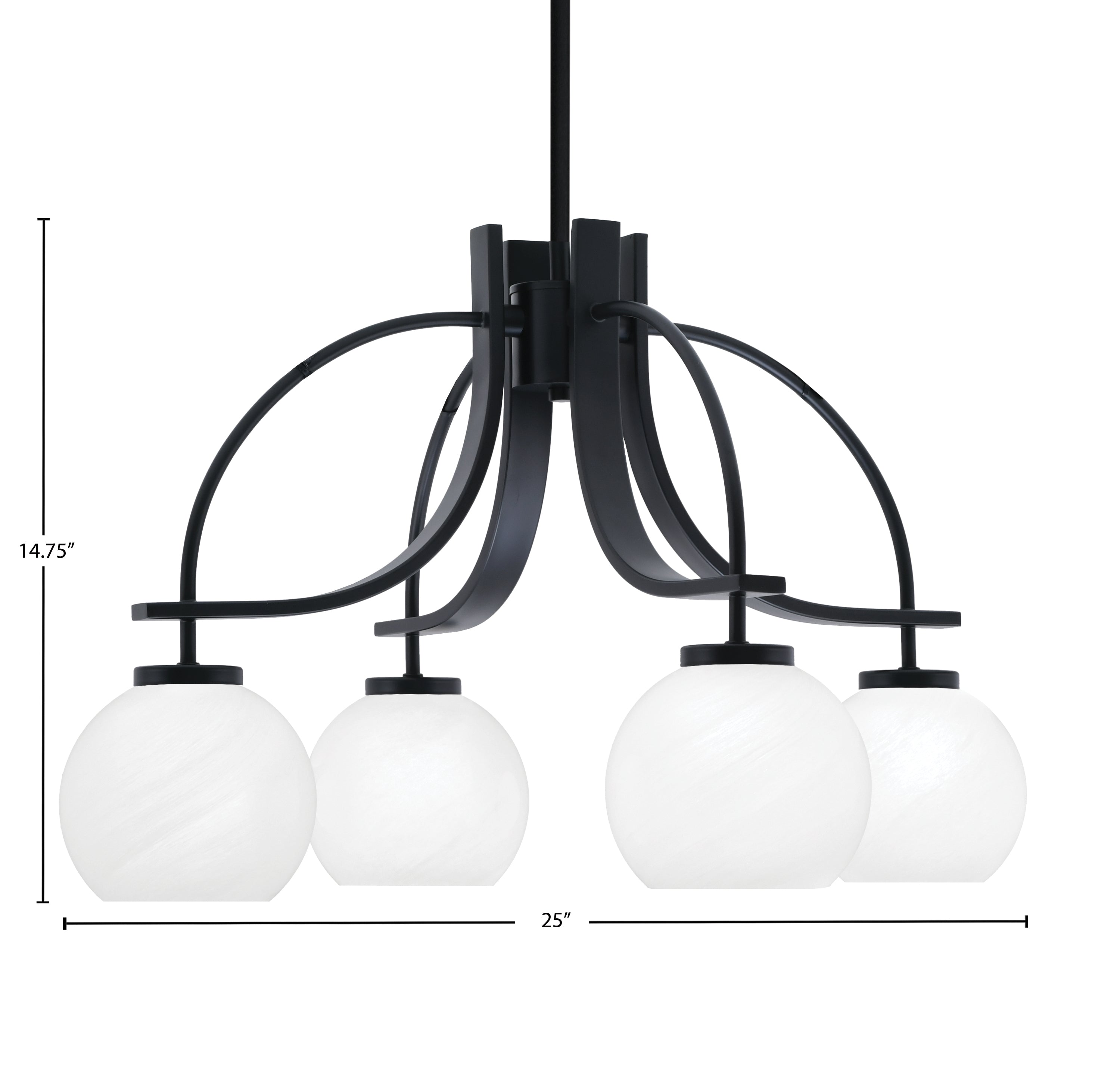Cavella Four Light Chandelier in Matte Black with 5.75" White Marble Shade