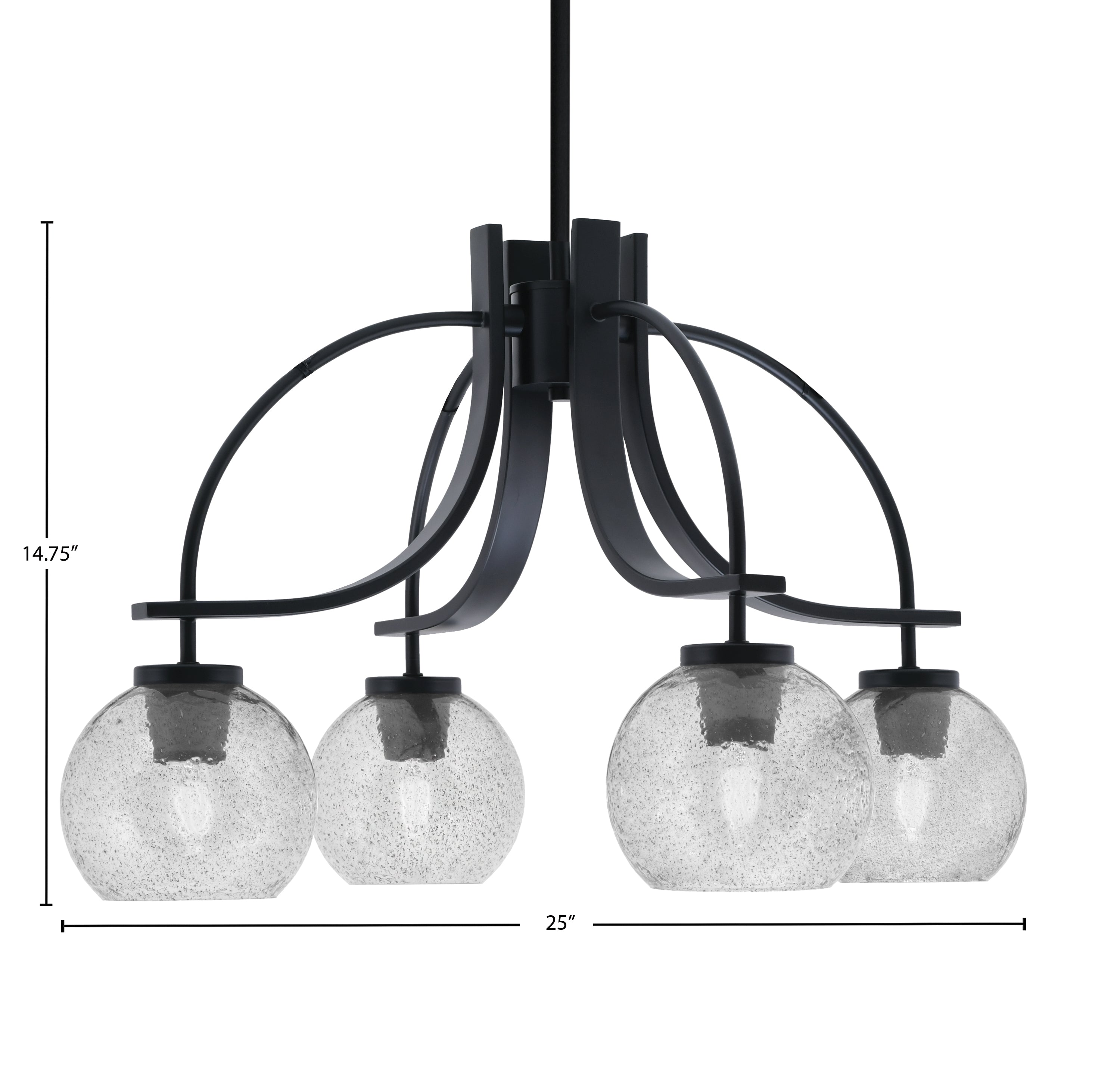 Cavella Four Light Chandelier in Matte Black with 5.75" Smoke Bubble Shade