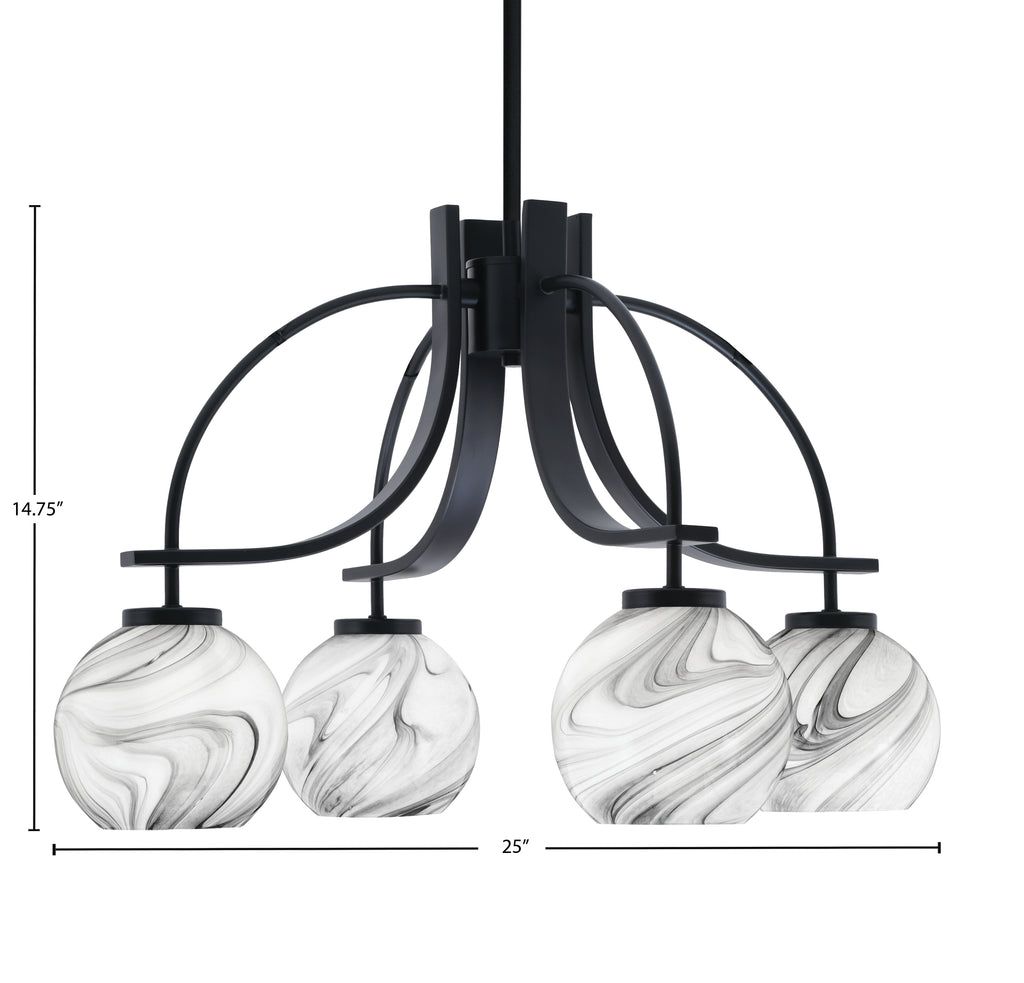 Cavella Four Light Chandelier in Matte Black with 5.75" Onyx Swirl Shade